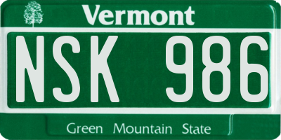 VT license plate NSK986