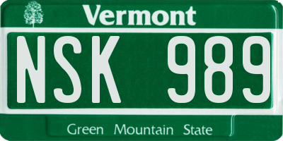VT license plate NSK989