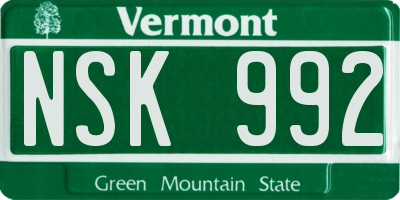 VT license plate NSK992