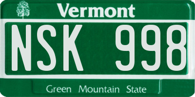 VT license plate NSK998