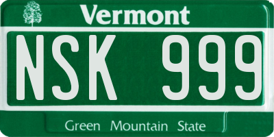 VT license plate NSK999