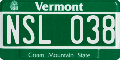 VT license plate NSL038