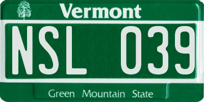 VT license plate NSL039