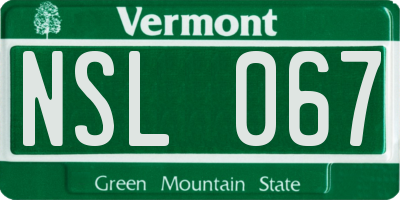 VT license plate NSL067