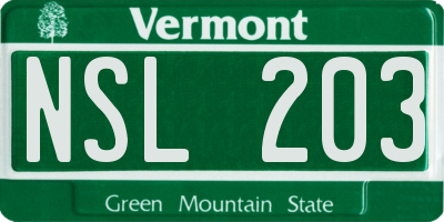 VT license plate NSL203