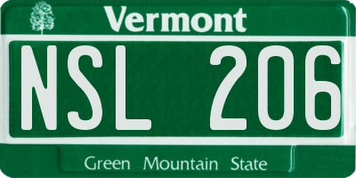 VT license plate NSL206
