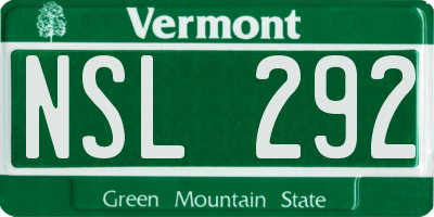 VT license plate NSL292