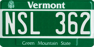 VT license plate NSL362