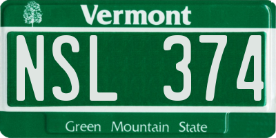 VT license plate NSL374