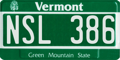 VT license plate NSL386