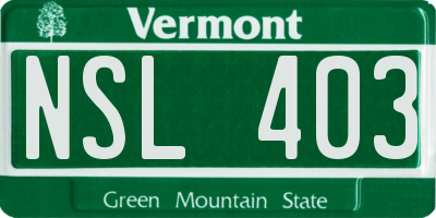 VT license plate NSL403