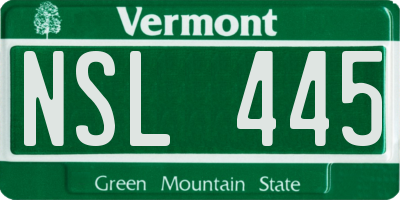 VT license plate NSL445