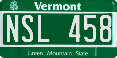 VT license plate NSL458