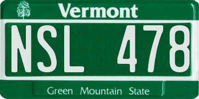 VT license plate NSL478