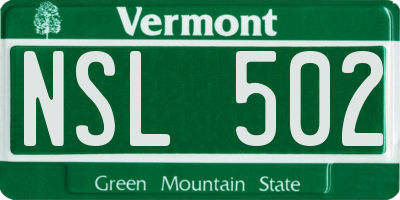 VT license plate NSL502