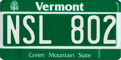 VT license plate NSL802