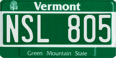 VT license plate NSL805