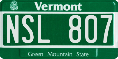 VT license plate NSL807