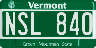 VT license plate NSL840