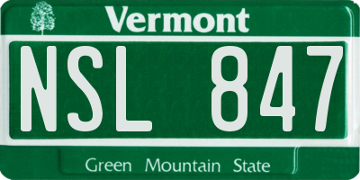 VT license plate NSL847