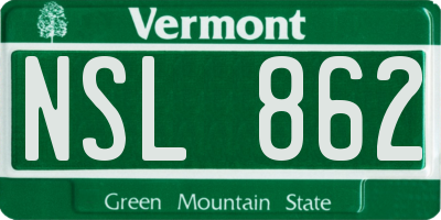VT license plate NSL862
