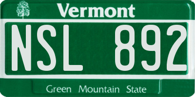 VT license plate NSL892