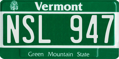 VT license plate NSL947