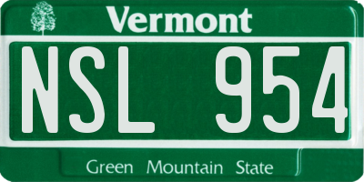 VT license plate NSL954