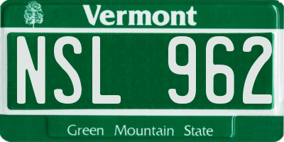 VT license plate NSL962