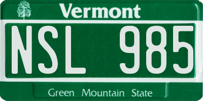 VT license plate NSL985
