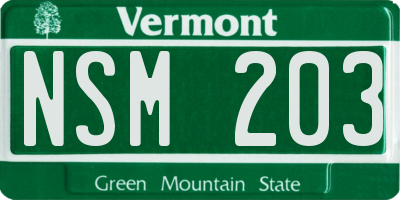 VT license plate NSM203