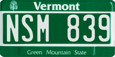 VT license plate NSM839