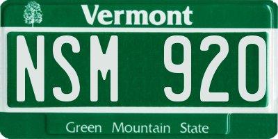 VT license plate NSM920