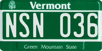 VT license plate NSN036
