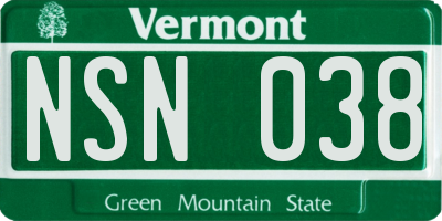 VT license plate NSN038