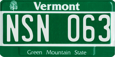 VT license plate NSN063