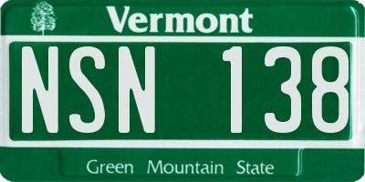 VT license plate NSN138