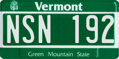 VT license plate NSN192