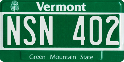 VT license plate NSN402