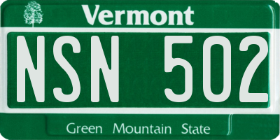 VT license plate NSN502