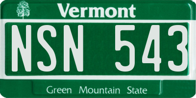 VT license plate NSN543
