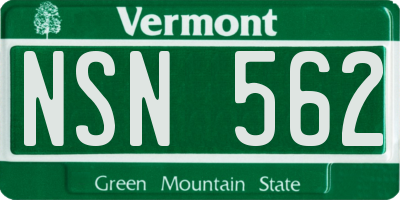 VT license plate NSN562