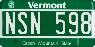 VT license plate NSN598