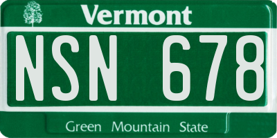 VT license plate NSN678
