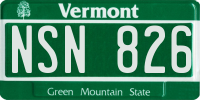 VT license plate NSN826