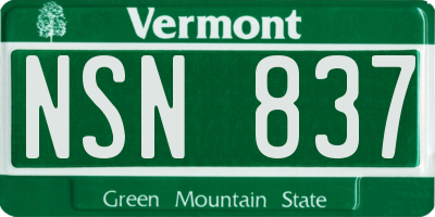 VT license plate NSN837