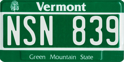 VT license plate NSN839