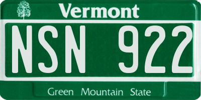 VT license plate NSN922