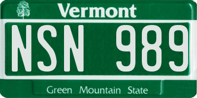VT license plate NSN989