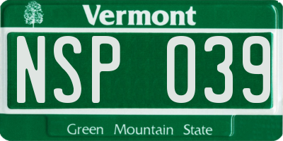 VT license plate NSP039